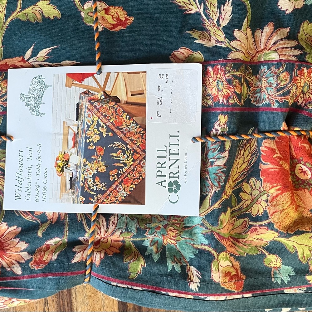 April Cornell Wildflower Floral Tablecloth in Teal and Orange
